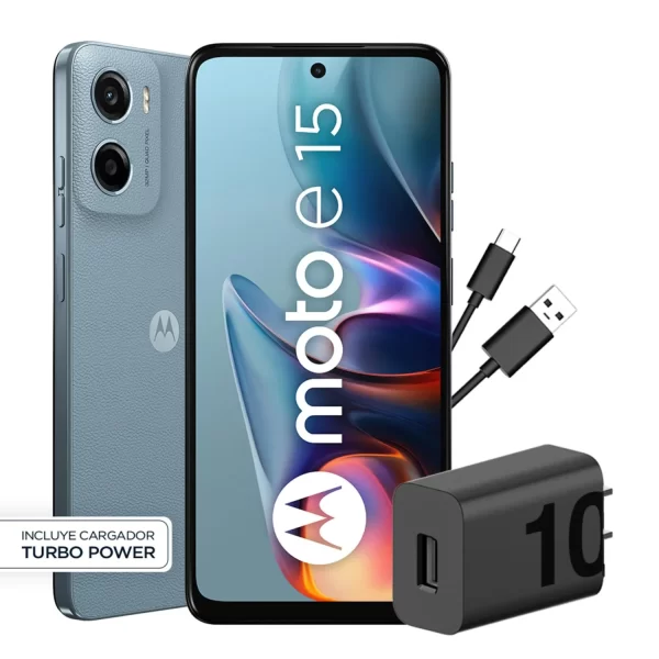 Motorola Moto E15 2GB + 64GB | Pantalla 6.67" 90Hz | Batería 5200 mAh | Android 14 Go | IP54